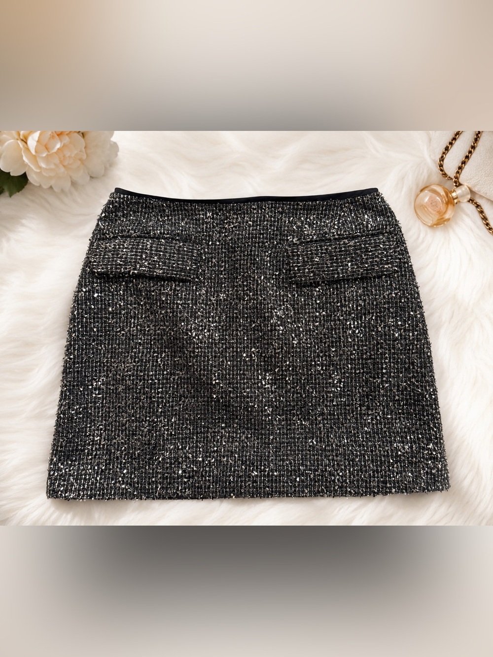 🩶Banana Republic Black Tweed Mini Skirt with Pocket Details